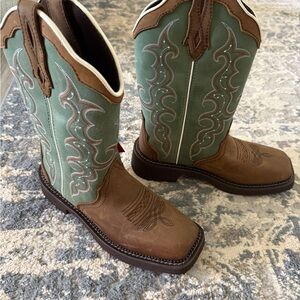 Justin Boots Green and Brown Heeled Boots